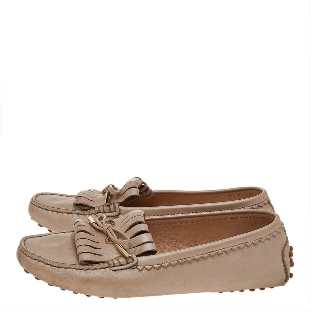 商品[二手商品] Tod's|Tod's Beige Leather Fringe Slip on Loafers Size 36.5,价格¥1005,第4张图片详细描述