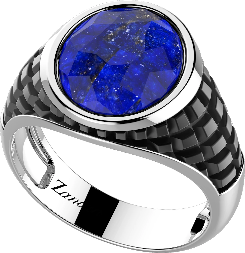 商品Zancan|Silver ring with natural stone and geometric patterns,价格¥1783,第1张图片