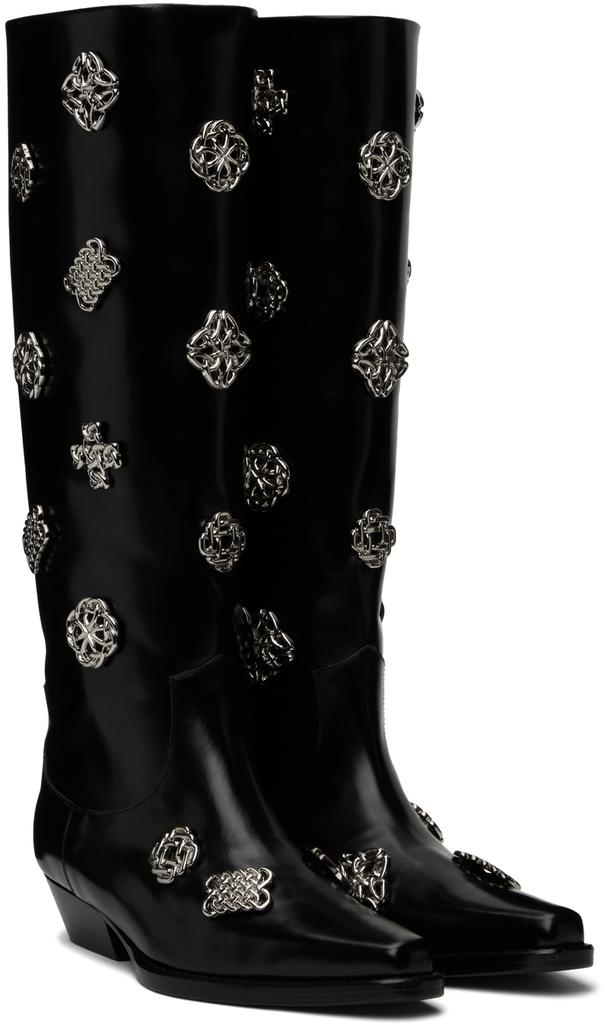 SSENSE Exclusive Black Leather Embellished Tall Boots商品第4张图片规格展示