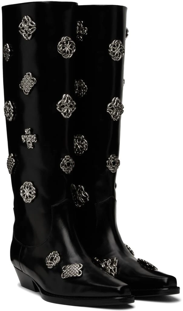 商品Toga Pulla|SSENSE Exclusive Black Leather Embellished Tall Boots,价格¥2719,第4张图片详细描述