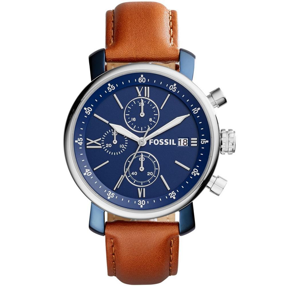 商品Fossil|Men's Rhett Chronograph Silver-Tone Leather Watch 42mm,价格¥590,第1张图片