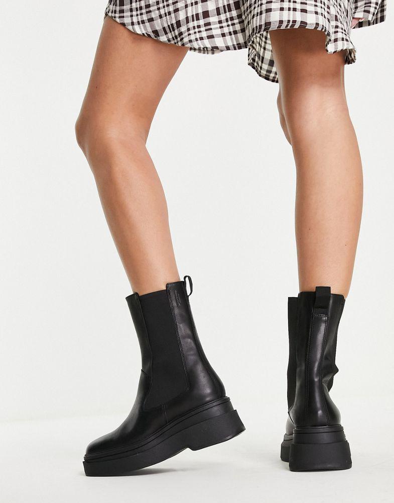 Vagabond Carla elastic side leather flatform chelsea boots in black商品第2张图片规格展示