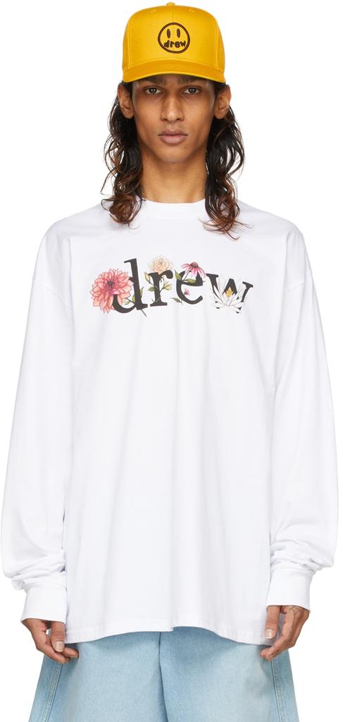 SSENSE Exclusive White Floral Drew Long Sleeve T-Shirt商品第1张图片规格展示