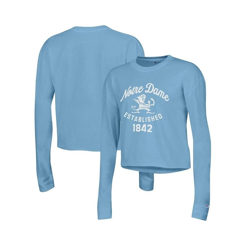 商品CHAMPION|Women's Blue Notre Dame Fighting Irish Boyfriend Cropped Long Sleeve T-shirt,价格¥262,第1张图片