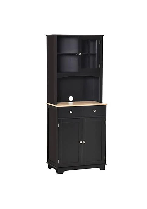 商品HOMCOM|67 Kitchen Buffet With Hutch Pantry With Framed Doors 2 Drawers And Open Microwave Countertop Black,价格¥1965,第1张图片