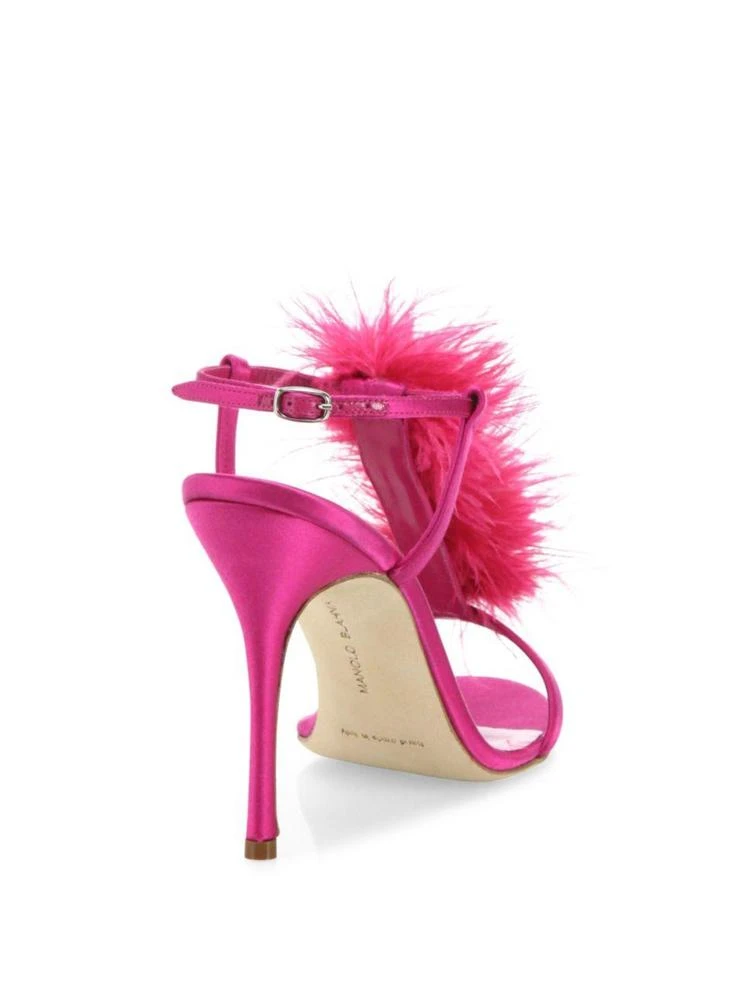 商品Manolo Blahnik|Eila Feather-Trimmed Satin T-Strap Sandals,价格¥2683,第2张图片详细描述