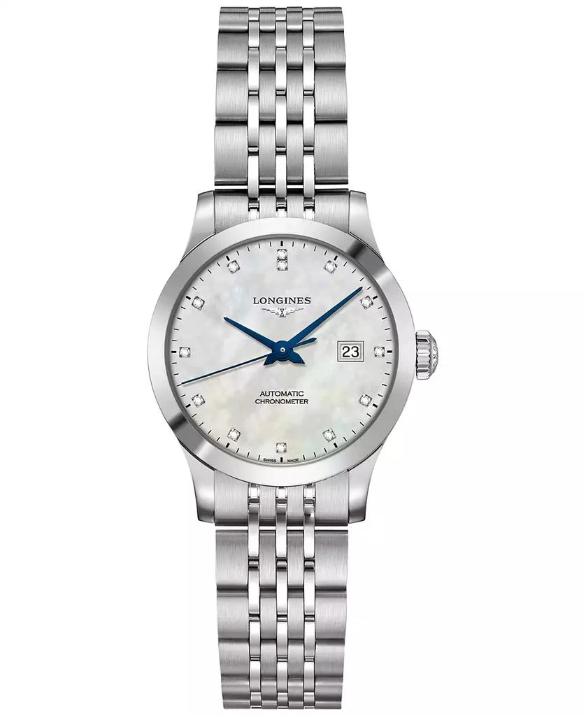 商品Longines|Women's Swiss Automatic Record Collection Diamond-Accent Stainless Steel Bracelet Watch 30mm,价格¥17843,第1张图片