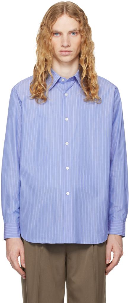 AURALEE Blue Suvin High Count Cloth Stripe Shirt JP-4-M