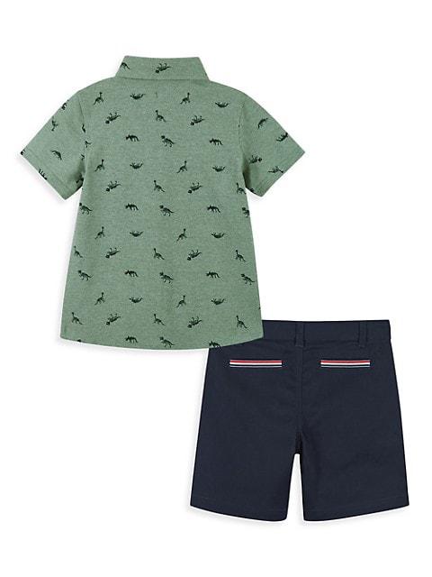 Little Boy's 2-Piece Dinosaur Short-Sleeve Shirt & Twill Shorts Set商品第2张图片规格展示