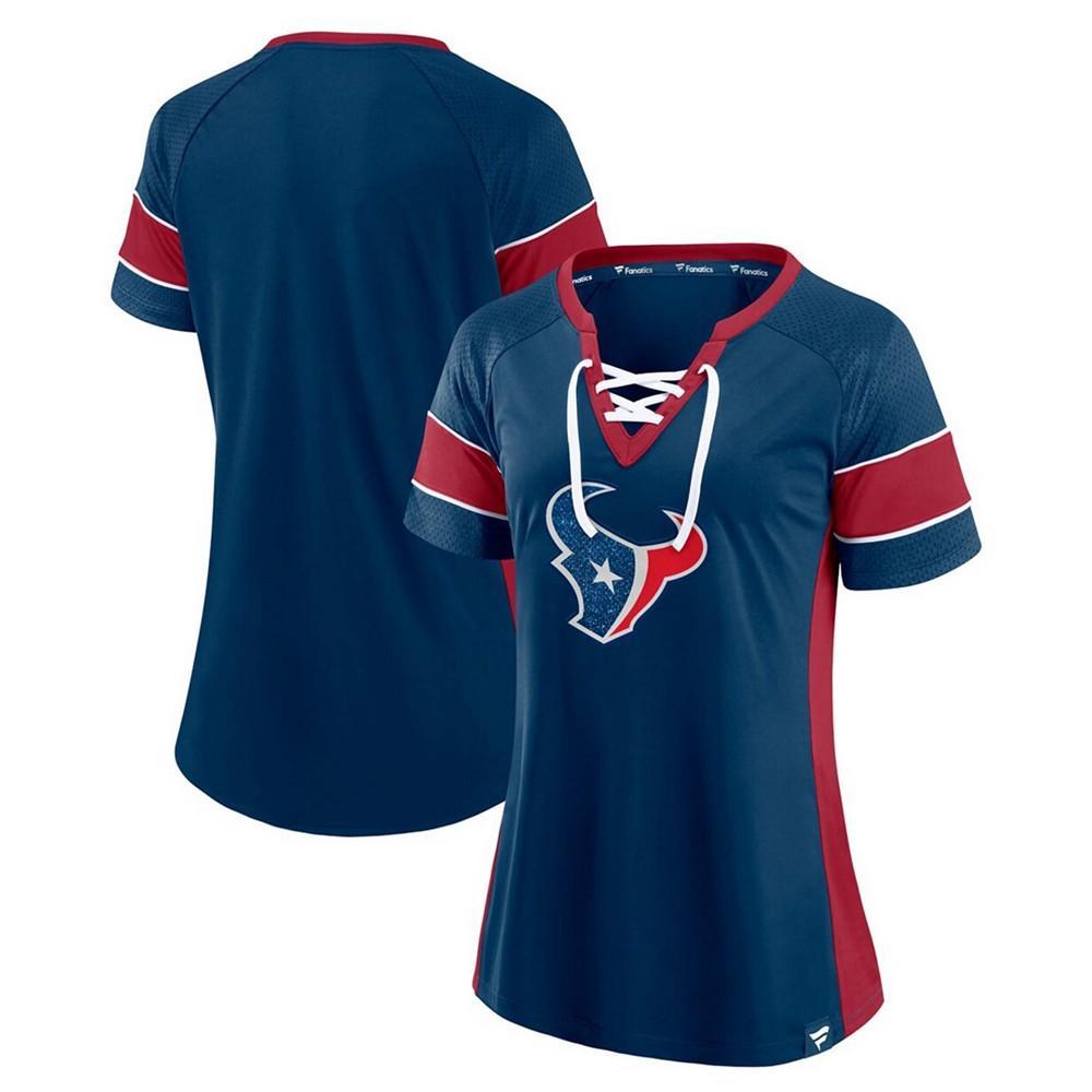 商品Majestic|Fanatics Branded Women's Houston Texans Team Draft Me Lace-Up Raglan T-Shirt,价格¥357,第1张图片
