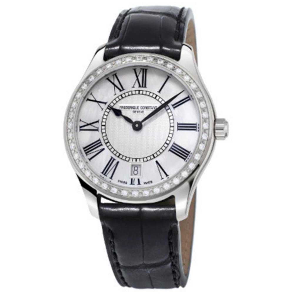 Women's Swiss Quartz Diamond (5/8 ct. t.w.) Black Leather Strap Watch 36mm商品第1张图片规格展示