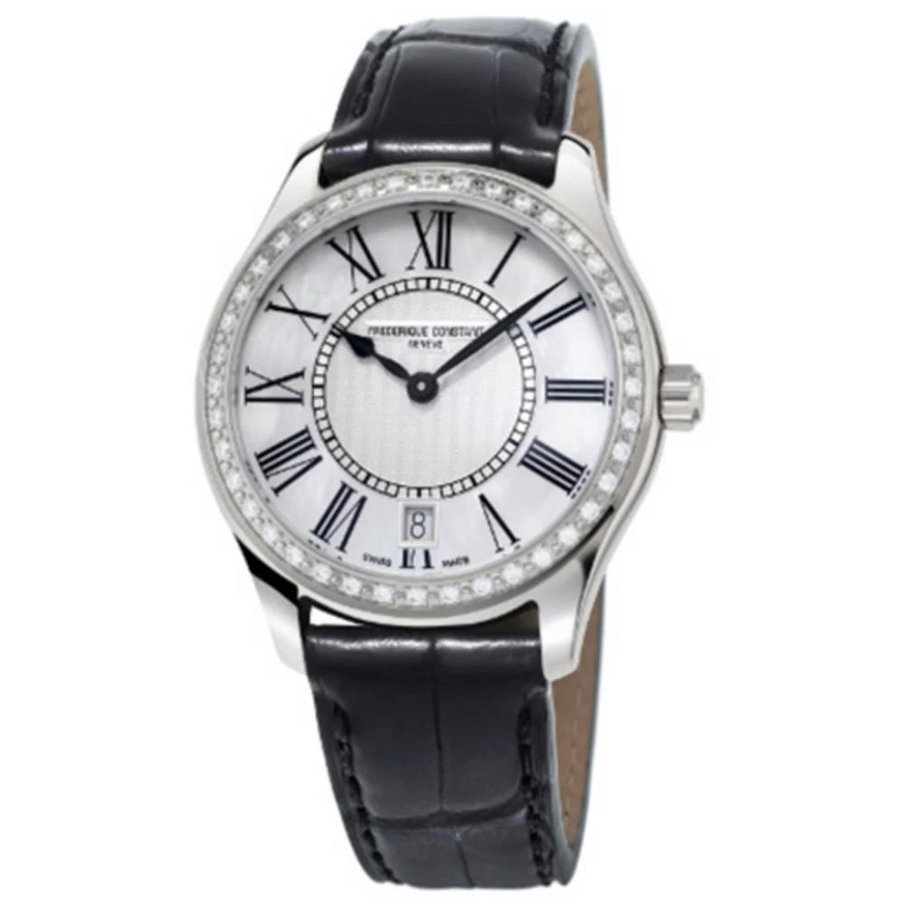 商品Frederique Constant|Women's Swiss Quartz Diamond (5/8 ct. t.w.) Black Leather Strap Watch 36mm,价格¥12980,第1张图片