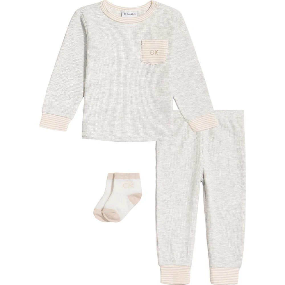 商品Calvin Klein|Baby Girls Color Blocked T Shirt, Pants and Socks, 3 Piece Set,价格¥225,第1张图片