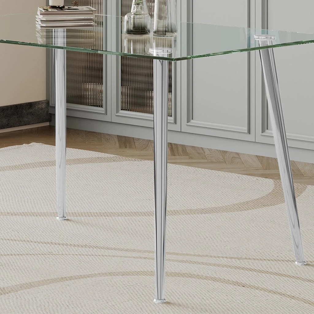 Streamdale 0.32" Thick Tempered Glass Top Dining Table With Silver Stainless 商品
