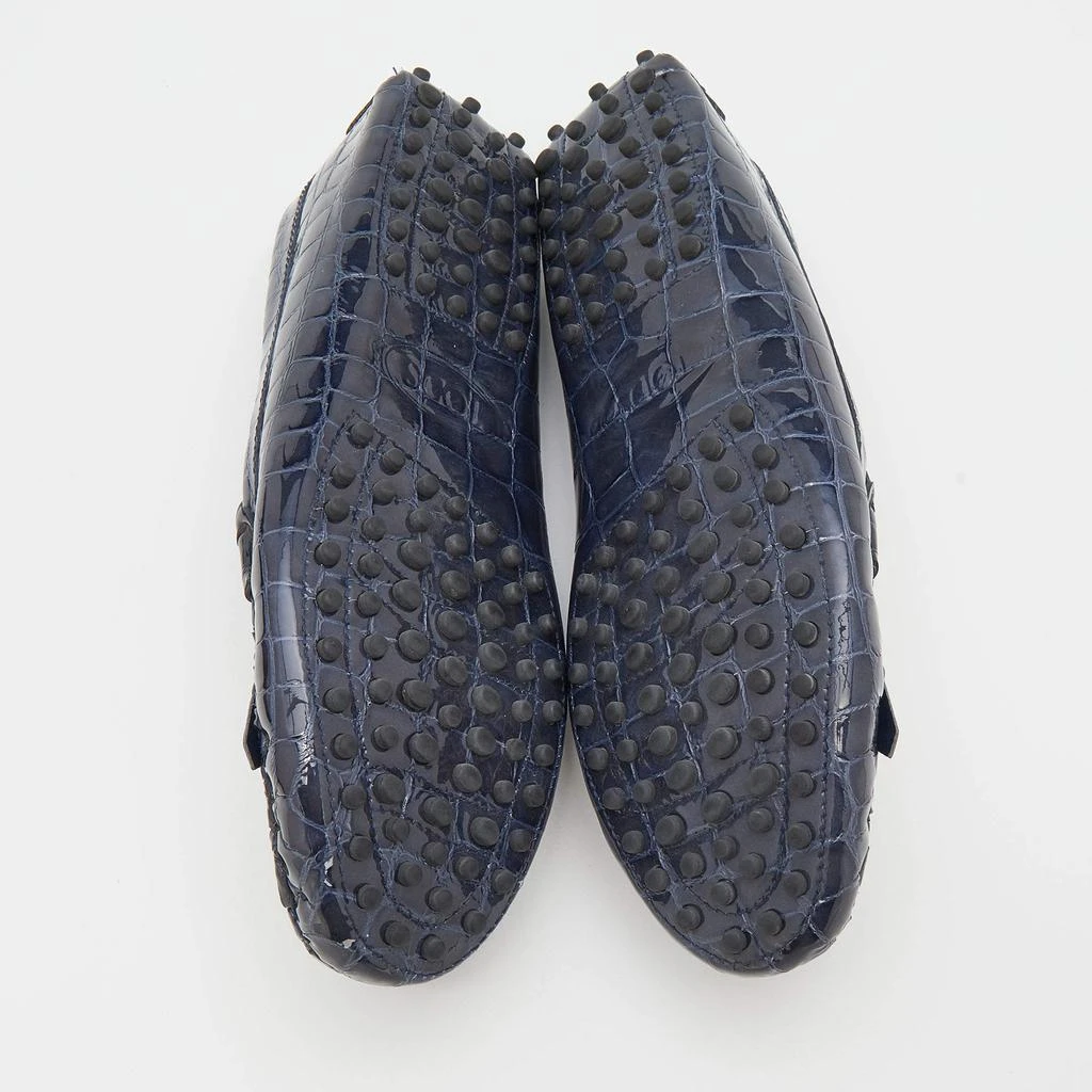 Tod's Oxford Blue Croc Embossed Patent Leather Double T Slip On Loafers Size 38 商品