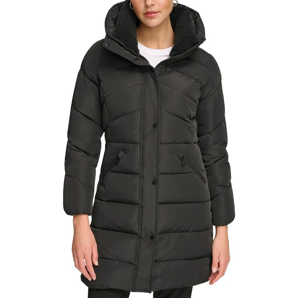 商品Calvin Klein|Women's Faux-Sherpa Collar Hooded Stretch Puffer Coat, Created for Macy's,价格¥1098,第1张图片