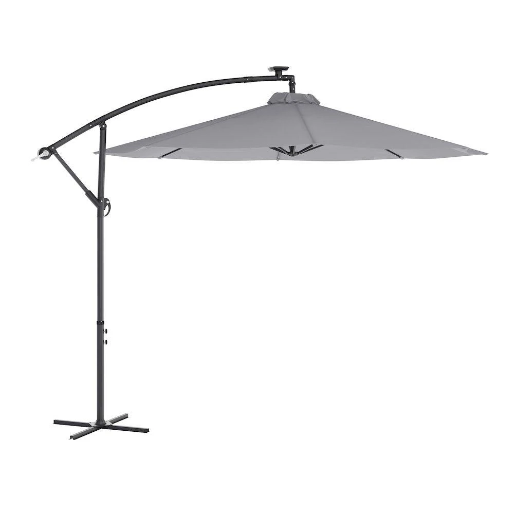 商品Flash Furniture|Commercial Grade 10 ft Round Solar LED Patio Cantilever Umbrella, Gray,价格¥2293,第1张图片