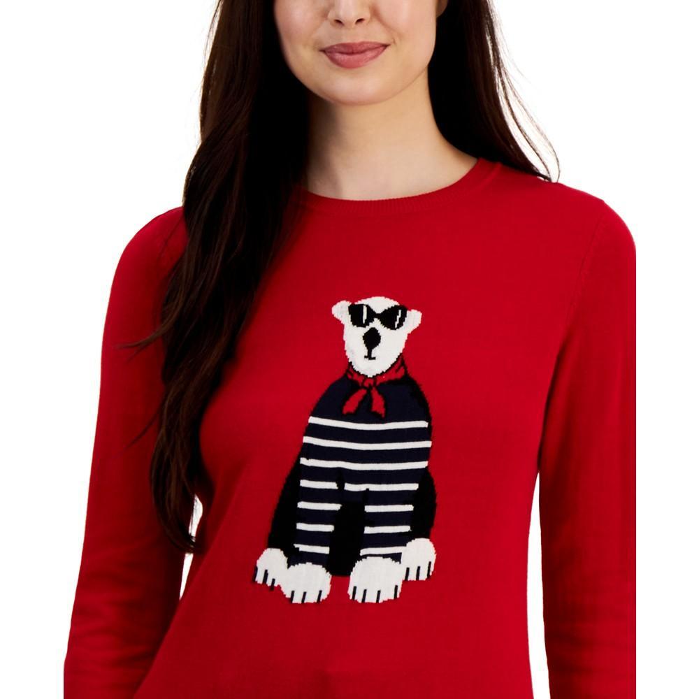 商品Tommy Hilfiger|Women's Cotton Polar Bear Print Crewneck Sweater,价格¥292,第5张图片详细描述