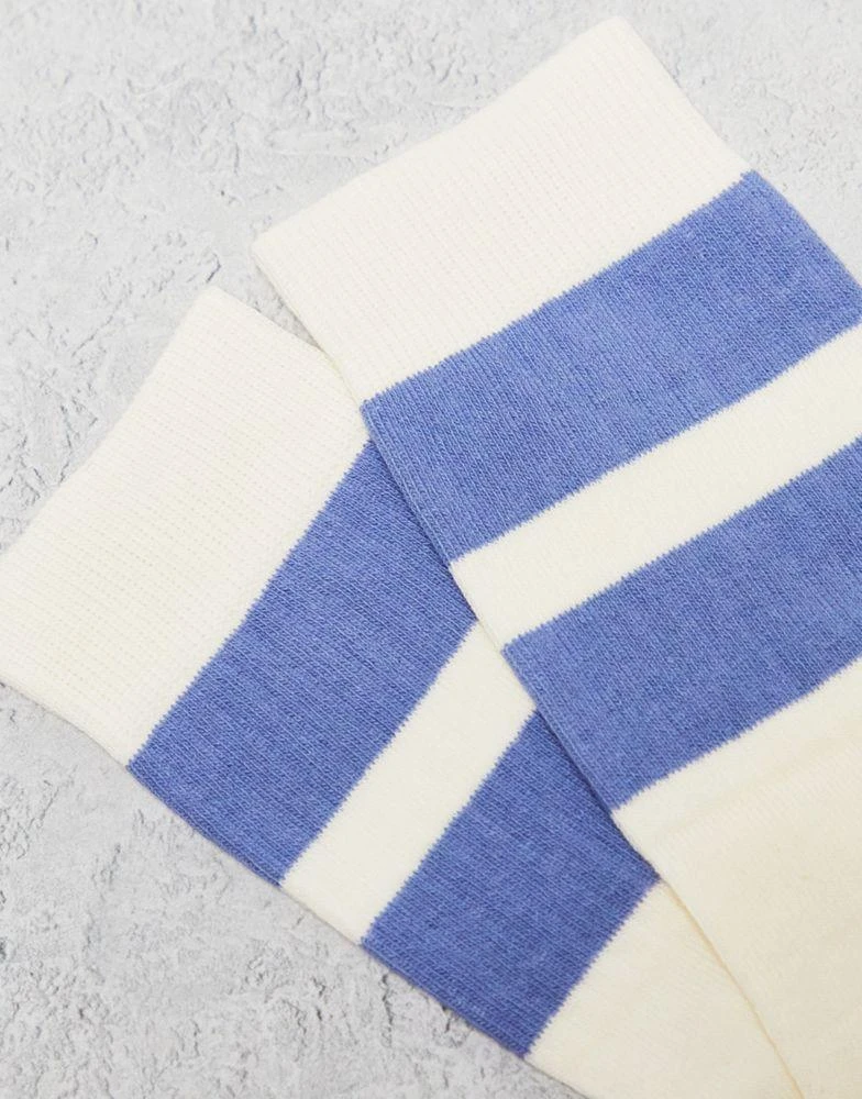 商品ASOS|ASOS DESIGN 2 pack ankle sock with wide stripes in blue and off-white,价格¥67,第4张图片详细描述