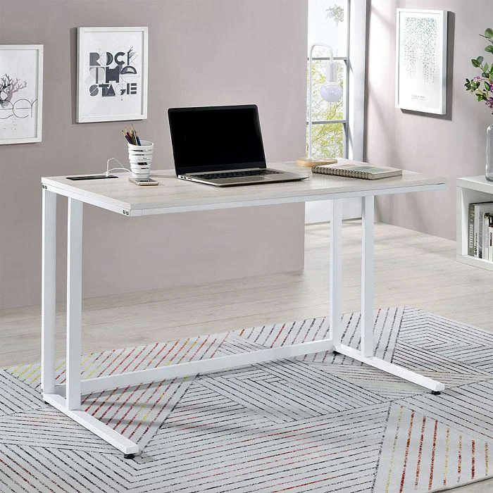 Wright Light Oak and White Writing Desk with USB Ports 商品