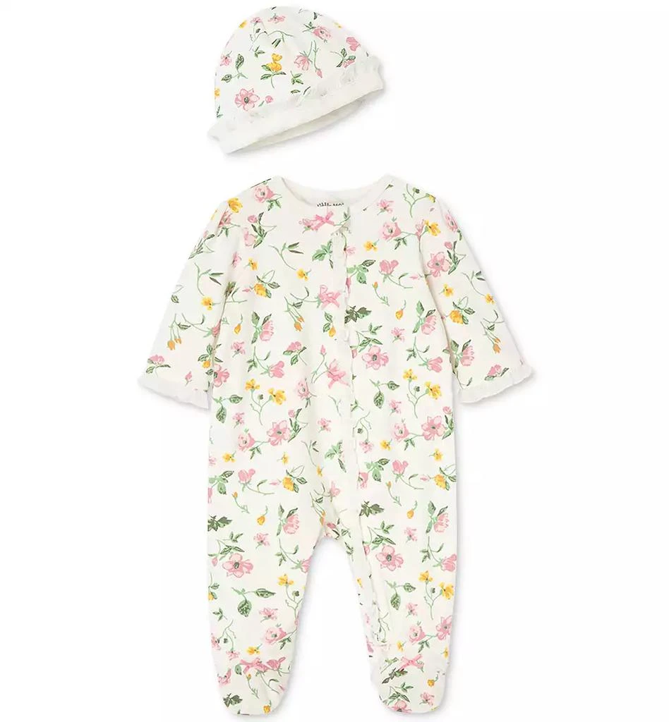 商品Little Me|Baby Girls Floral Footed Coverall and Hat, 2 Piece Set,价格¥103,第1张图片