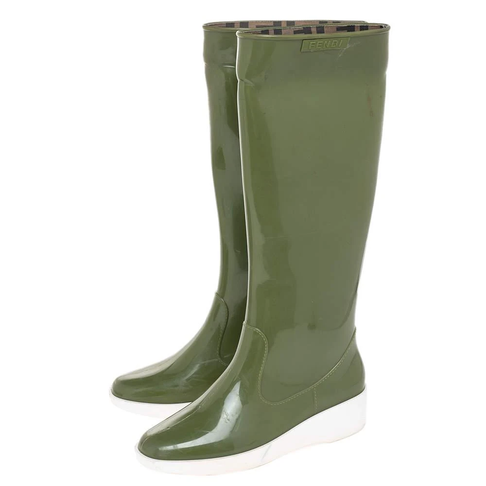 商品[二手商品] Fendi|Fendi Green Rubber Wedge Rain Boots Size 36,价格¥1256,第4张图片详细描述