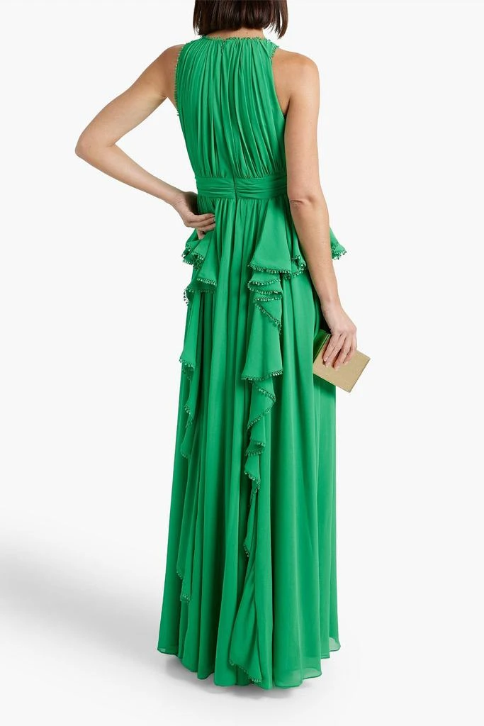 商品Badgley Mischka|Crochet-trimmed ruffled crepe midi dress,价格¥2228,第3张图片详细描述