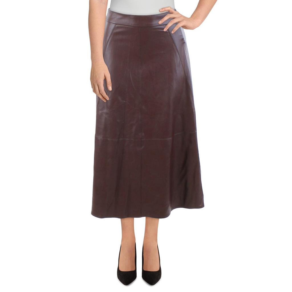 Marella Womens Omelia Faux Leather Flared A-Line Skirt商品第1张图片规格展示