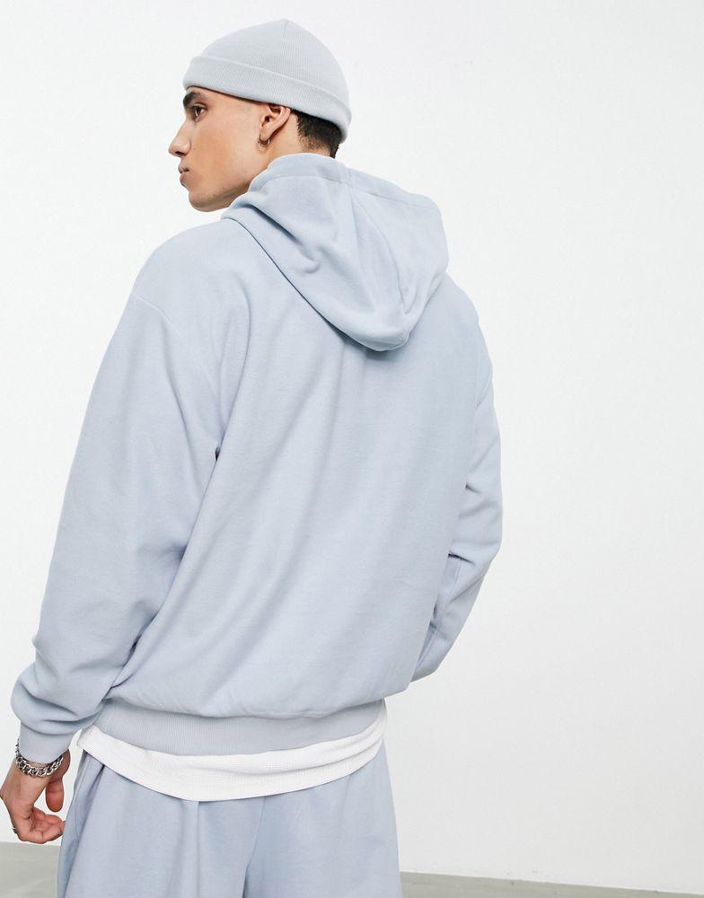 ASOS Dark Future oversized hoodie in polar fleece with large front logo print in light blue商品第3张图片规格展示