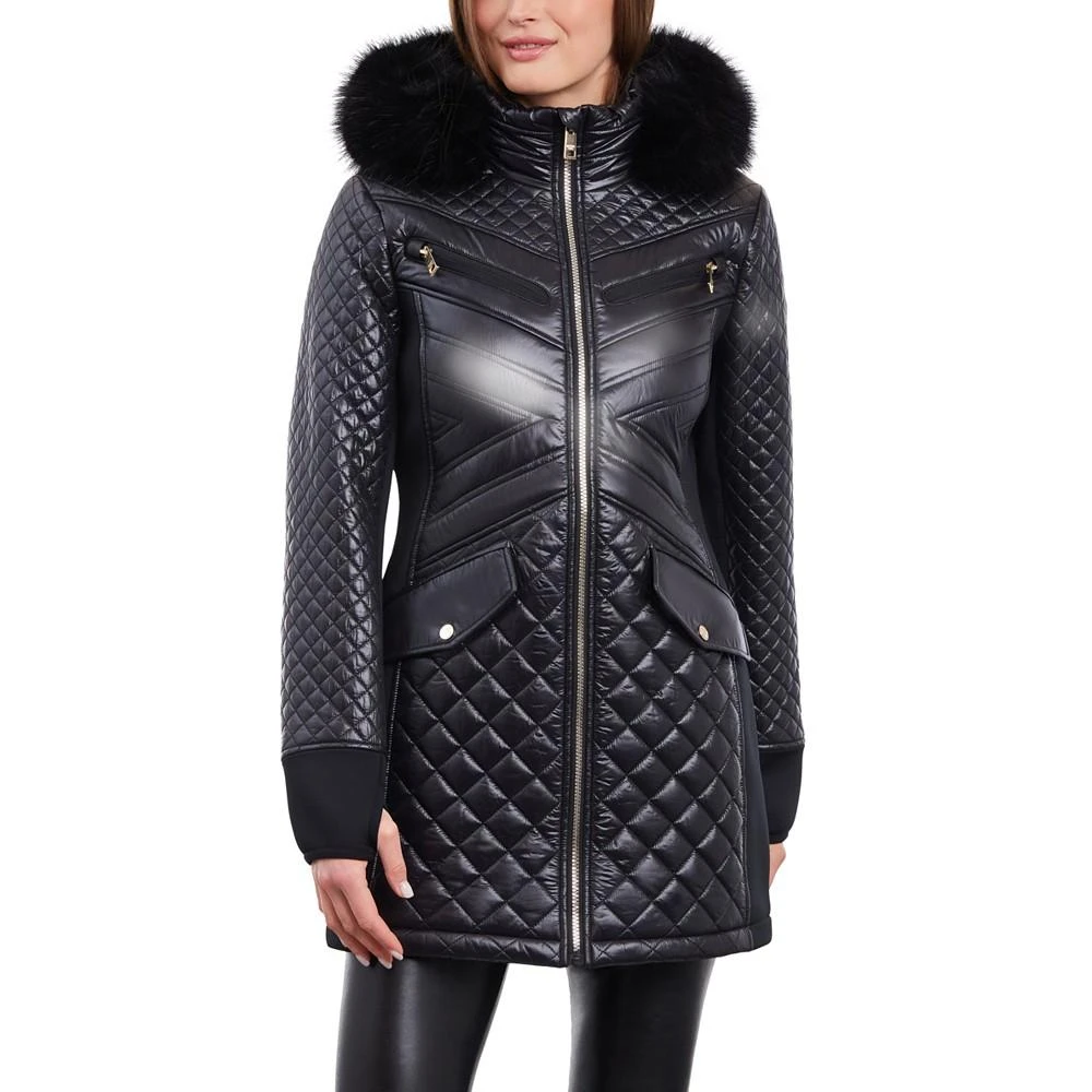 商品Michael Kors|Women's Faux-Fur-Trim Hooded Quilted Coat,价格¥1339,第1张图片