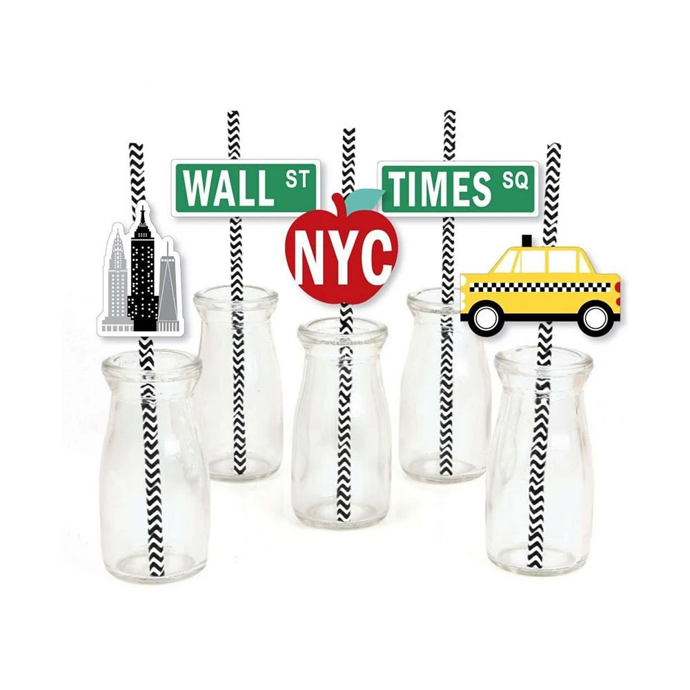 商品Big Dot of Happiness|NYC Cityscape - Paper Straw Decor - New York City Striped Decor Straws - 24 Ct,价格¥123,第1张图片