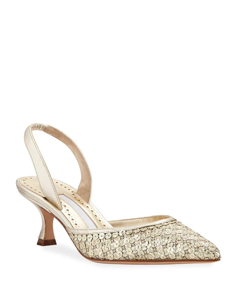 商品Manolo Blahnik|Carolmour Sequined Metallic Slingback Pumps,价格¥2745,第1张图片