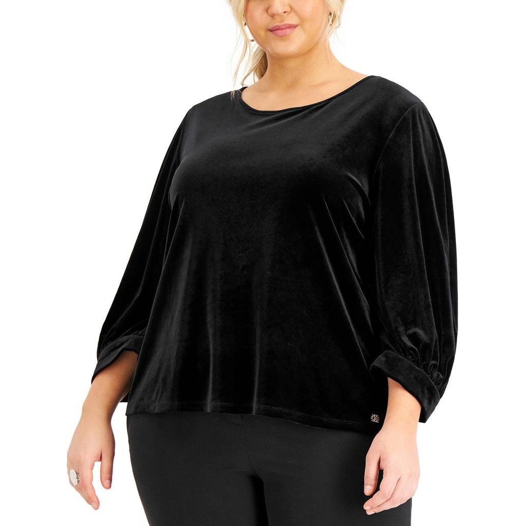 Calvin Klein Womens Plus Velvet Three Quarter Sleeve Pullover Top商品第1张图片规格展示