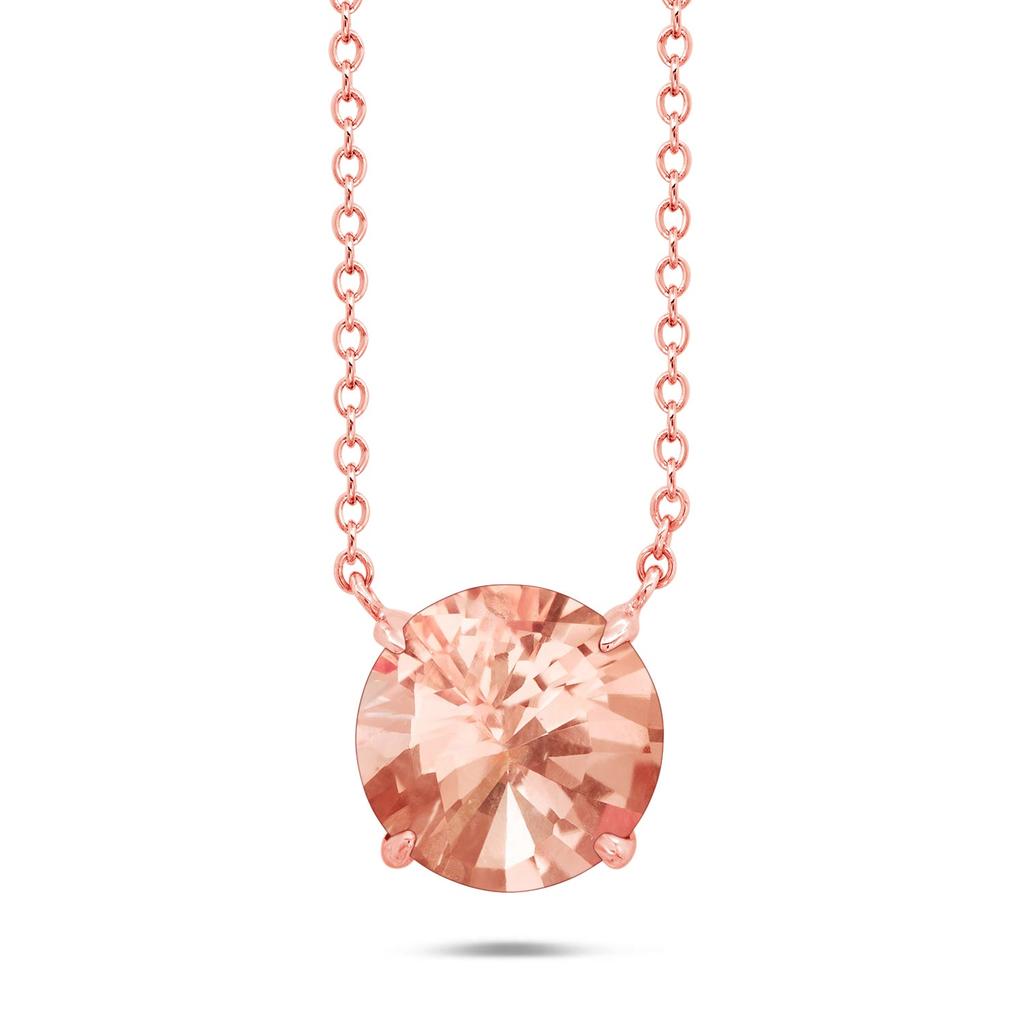Sterling Silver and 14k Rose Gold Overlay Gemstone Round Solitaire Pendant Necklace on 18 Inch Adjustable Chain商品第2张图片规格展示