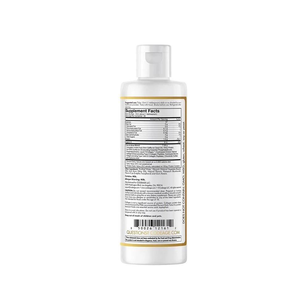 商品Codeage|Liposomal Trim & Glow, CLA + HA , Tri Collagen Vanilla Liquid Whey Protein - 15.22 fl oz,价格¥598,第3张图片详细描述