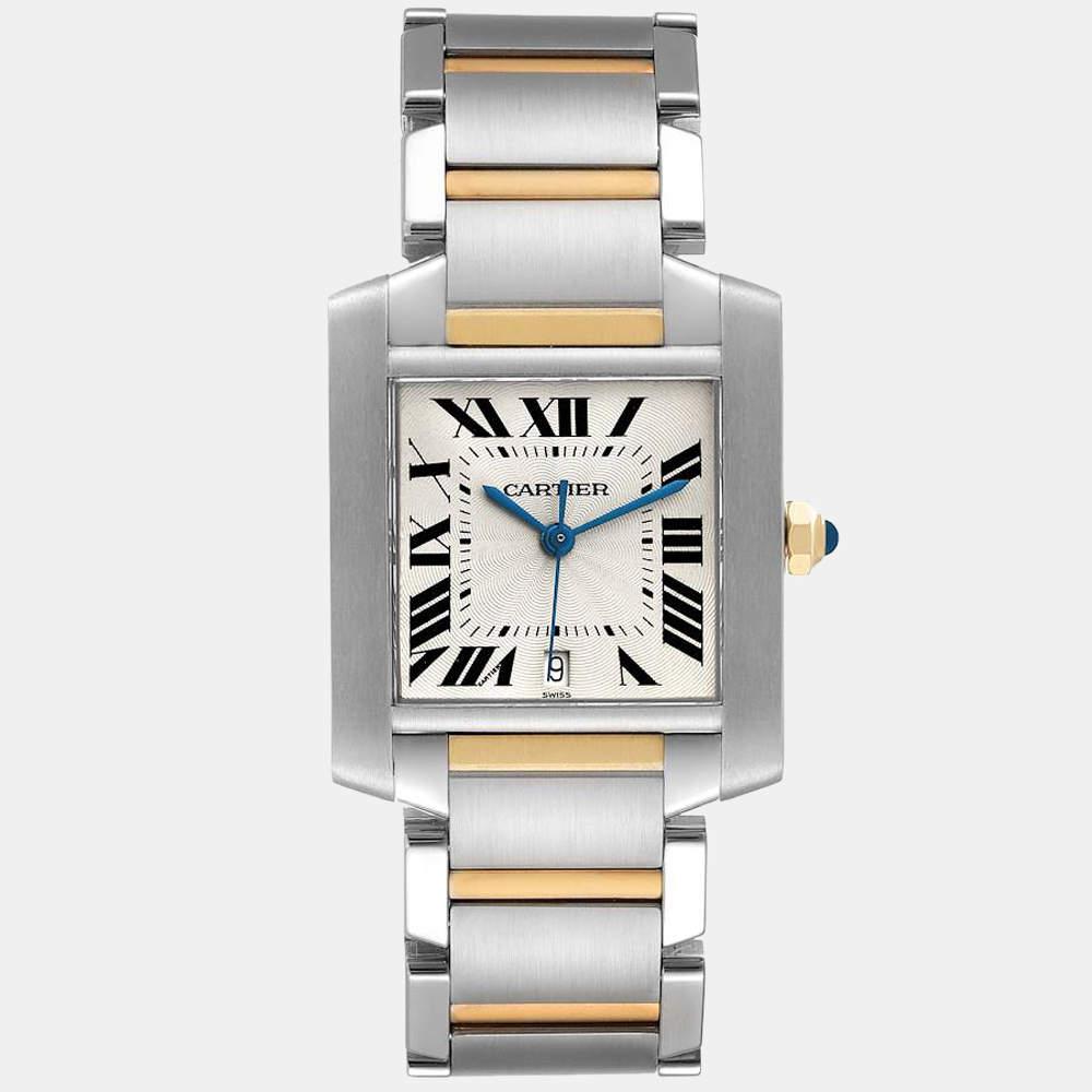 Cartier Silver 18k Yellow Gold And Stainless Steel Tank Francaise W51005Q4 Automatic Men's Wristwatch 28 mm商品第1张图片规格展示
