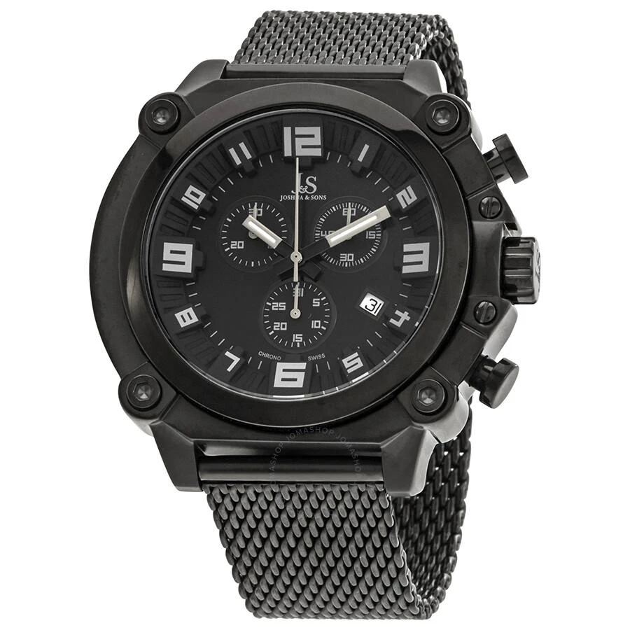 商品Joshua And Sons|Joshua & Sons Chronograph Black Dial Black Ion-plated Mesh Men's Watch JS58BK,价格¥761,第1张图片