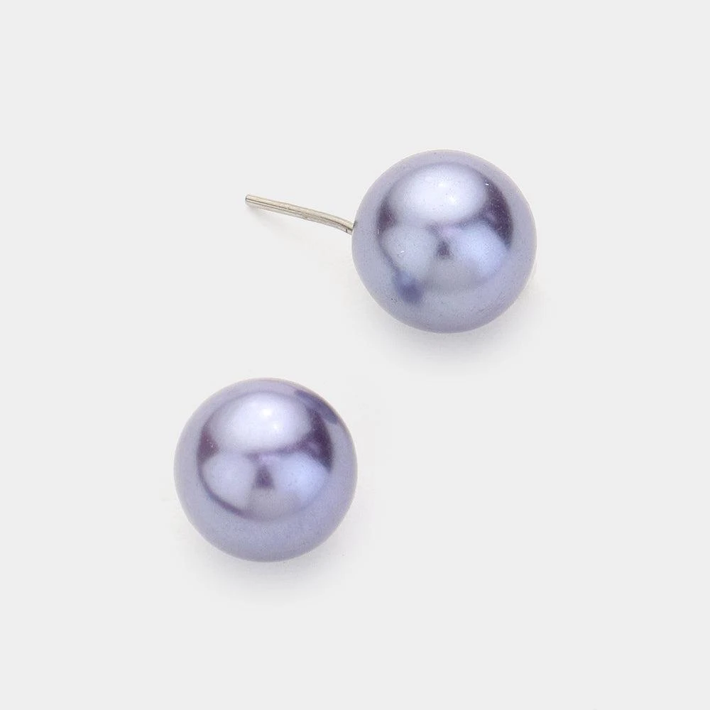 商品FASHNZFAB|Pearl Stud Earrings - Purple , Rhodium,价格¥163,第1张图片详细描述
