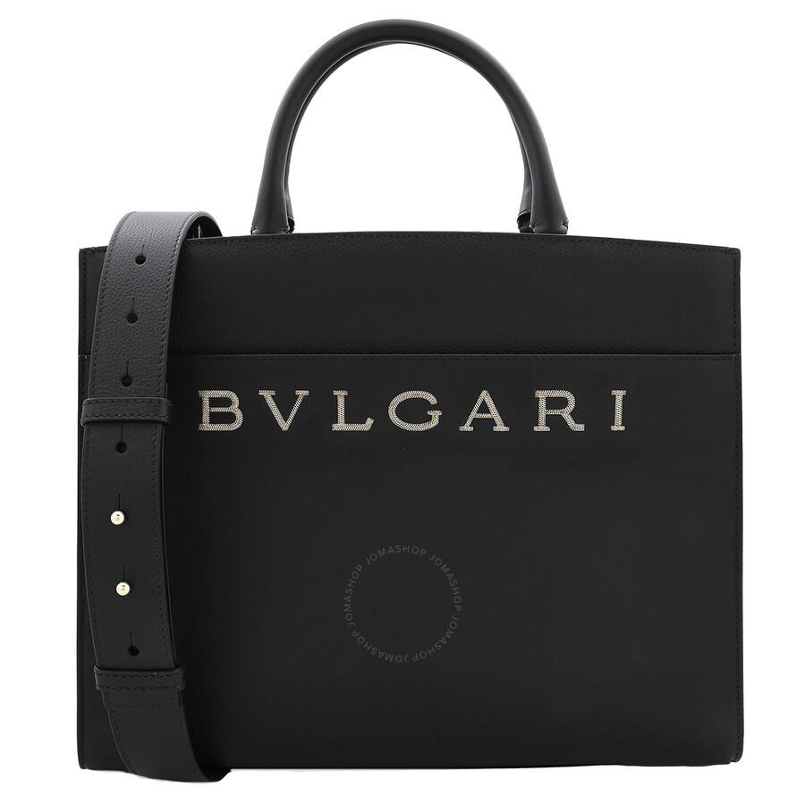 BVLGARI Black Leather Logo Tote 291652 - Tote Bags - Save
