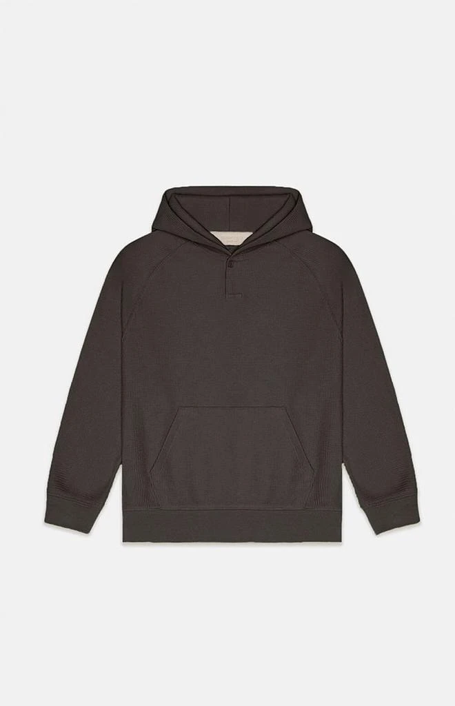 商品Essentials|Off Black Waffle Knit Henley Hoodie,价格¥543,第1张图片