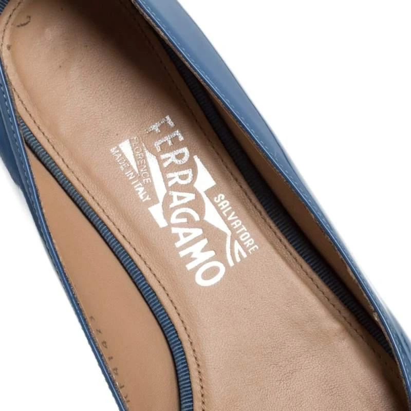 Salvatore Ferragamo Blue Patent Leather Ninna Kangaroo Bow Ballet Flats Size 38.5 商品