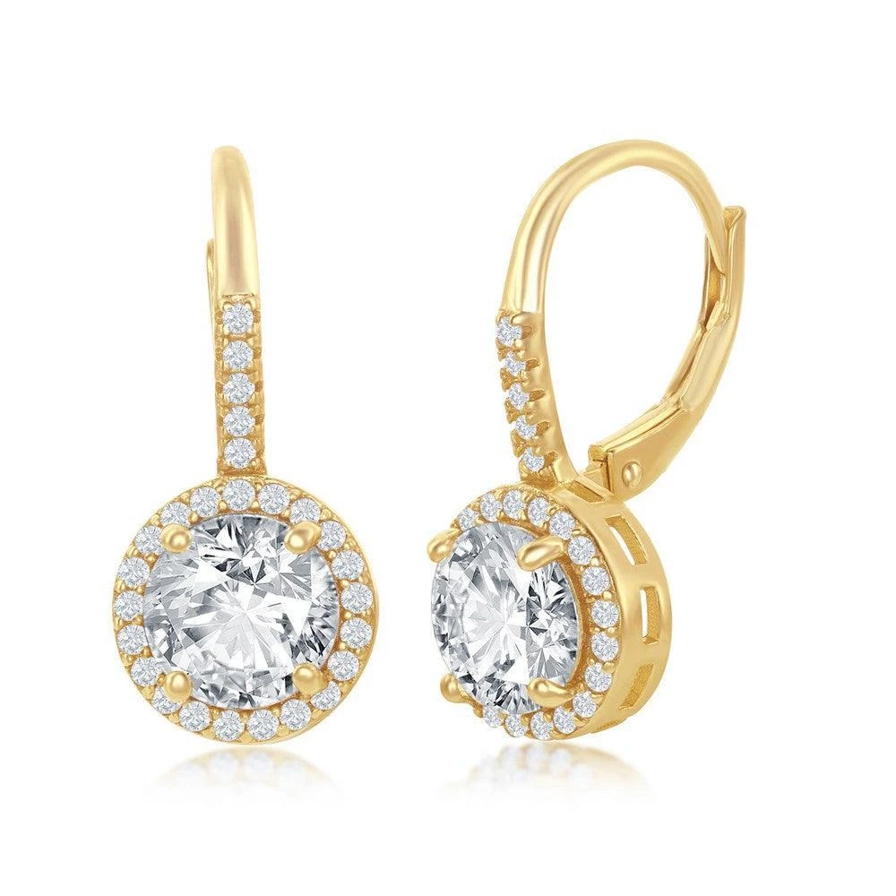 商品Classic|Sterling Silver Gold Plated Round CZ Halo Earrings,价格¥243,第1张图片