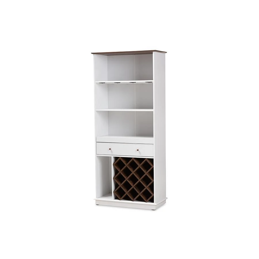 商品Baxton Studio|Mattia Mid-Century Modern White and Walnut Finished Wood Wine Cabinet,价格¥2548,第1张图片