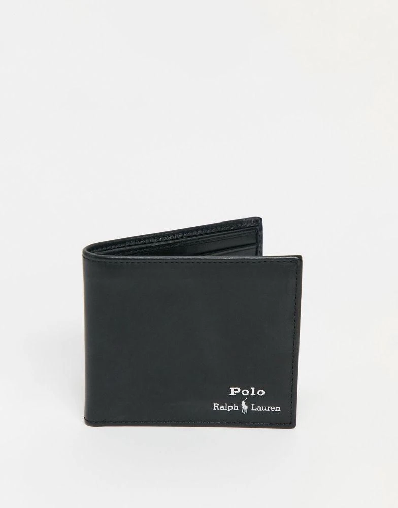 商品Ralph Lauren|Polo Ralph Lauren bifold leather wallet with cardholder in black with silver foil logo,价格¥722,第1张图片