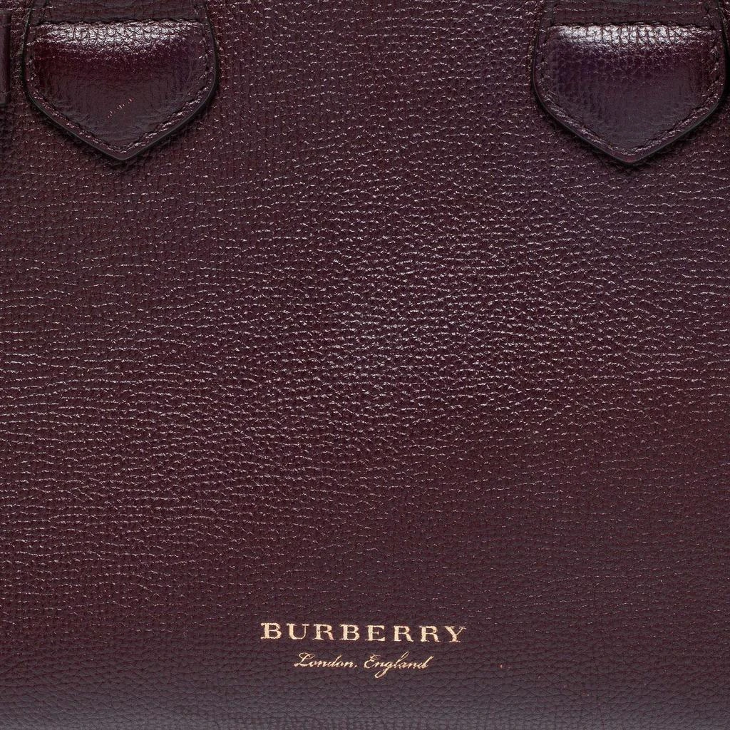 Burberry Burgundy/Beige Leather and House Check Canvas Small Banner Tote 商品