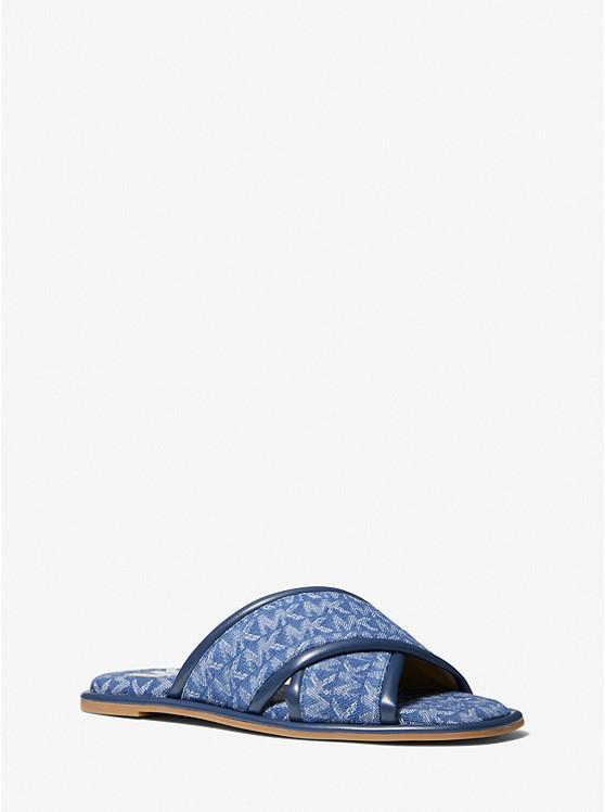 商品Michael Kors|Gideon Denim Logo Jacquard Slide Sandal,价格¥511,第1张图片