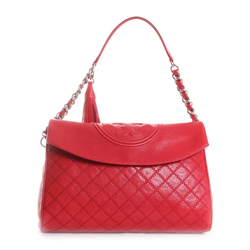 商品Tory Burch|TORY BURCH 女士Fleming系列红色菱形绗缝和压花炸弹“T”小羊皮相机包 48722-642,价格¥2380,第1张图片