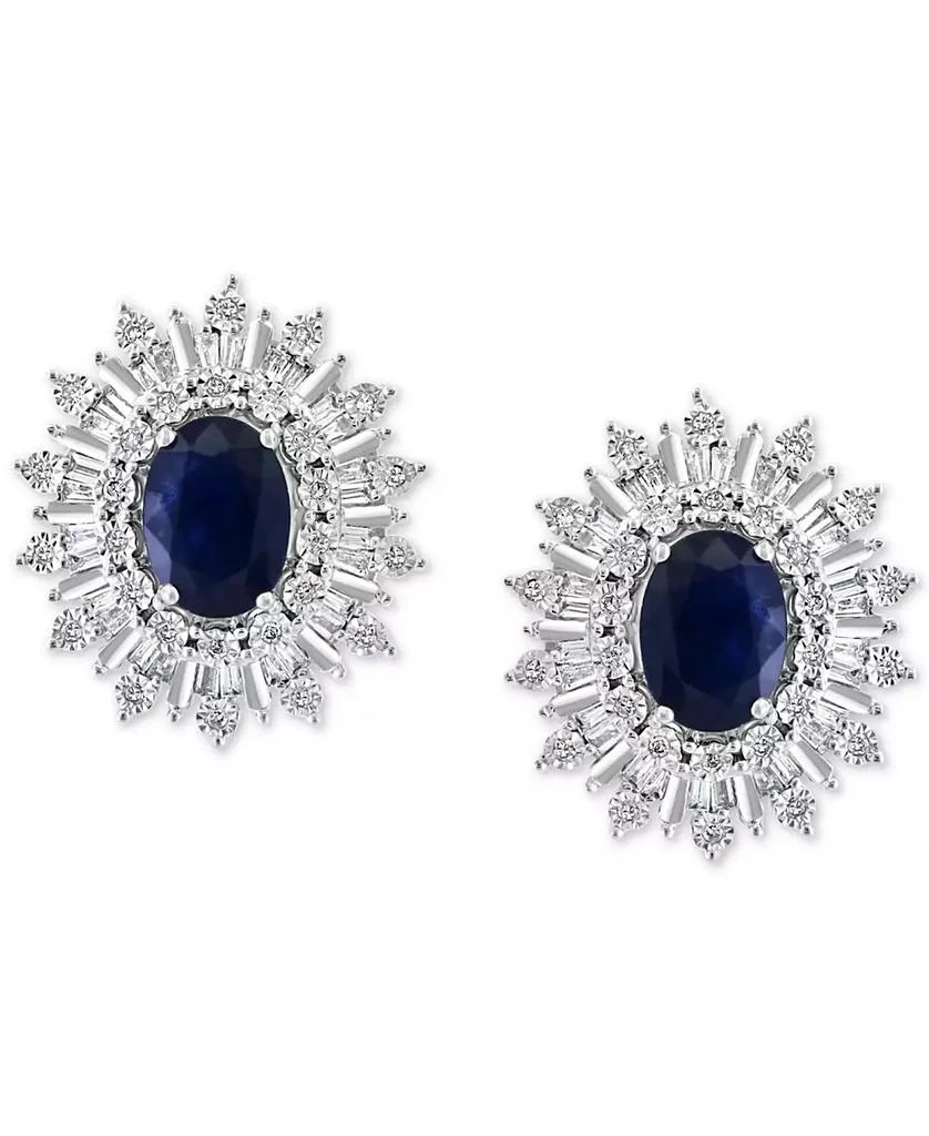 商品Effy|EFFY® Sapphire (1/3 ct. t.w.) & Diamond (1/3 ct. t.w.) Stud Earrings in 14k White Gold. (Also available in Ruby and Emerald),价格¥26707,第3张图片详细描述