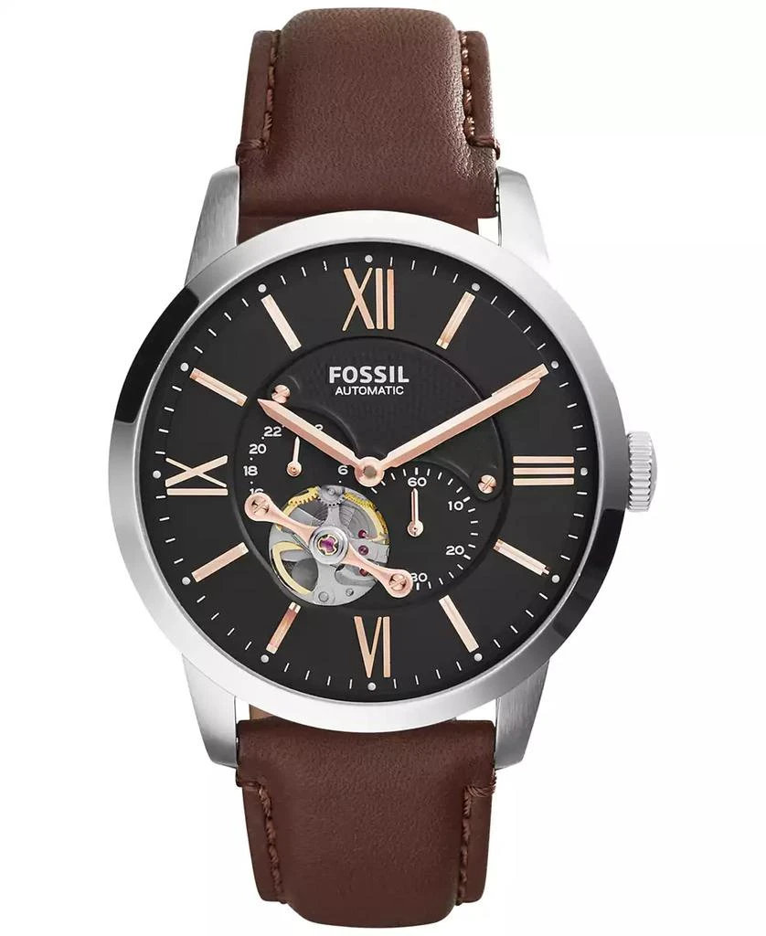 商品Fossil|Men's Automatic Townsman Brown Leather Strap Watch 44mm ME3061,价格¥1821,第1张图片