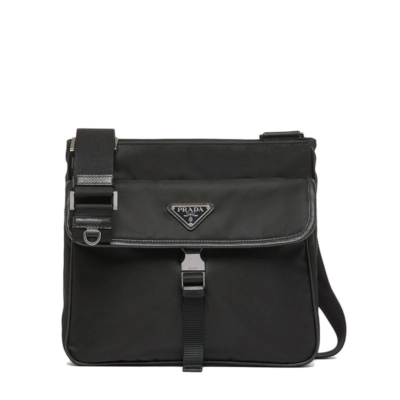 商品Prada|【预售3-7天】PRADA/普拉达 21年秋冬 男士黑色再生尼龙Saffiano 皮革可调式编织尼龙带和皮革肩带链式口袋斜跨单肩包2VH119_2DMH_F0002_V_OOO,价格¥11400,第1张图片